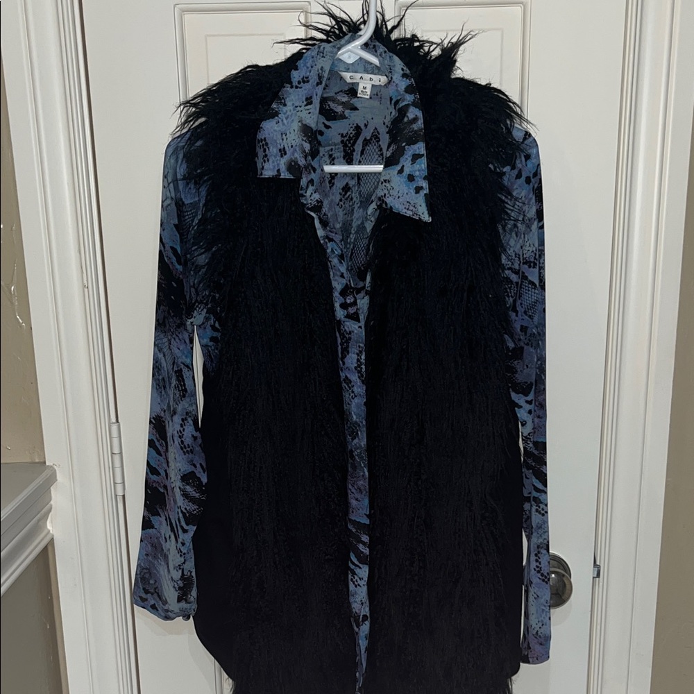 CAbi Black & Blue Women's Blouse with Black Vest